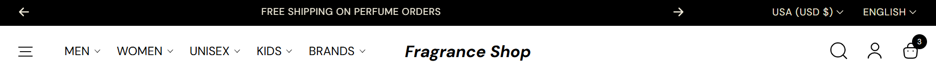 Storefront — announcement bar above the header