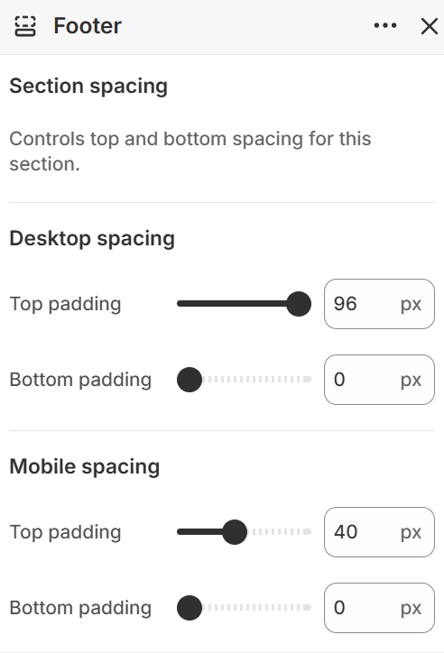 Theme settings — Footer section spacing