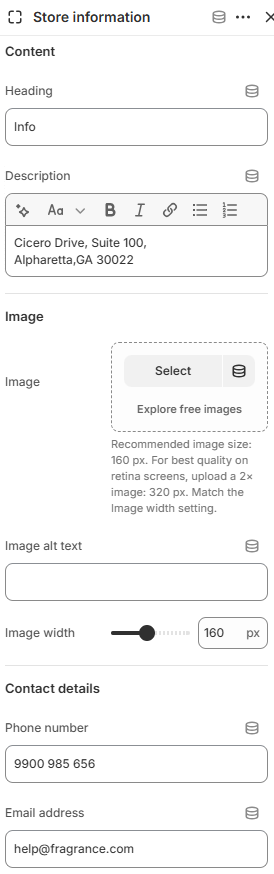 Theme settings — Store information block