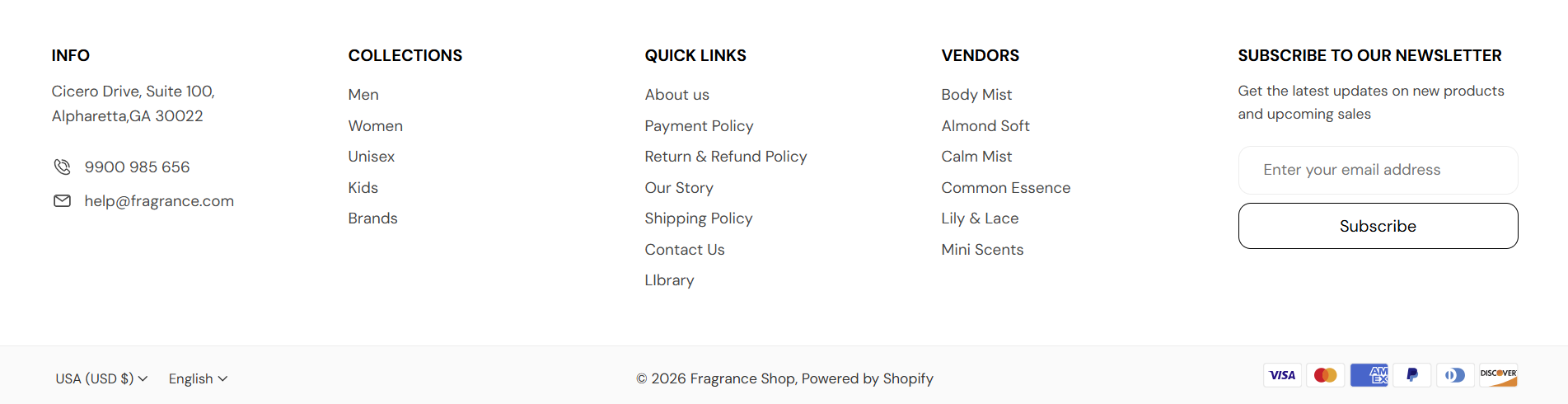 Storefront — full footer