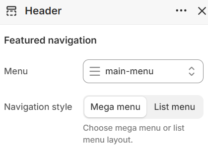 Theme settings — Featured navigation