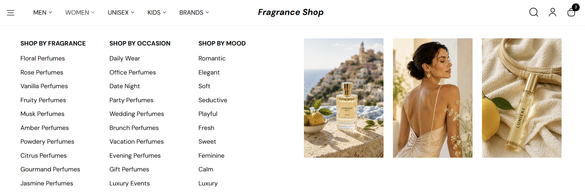 Storefront — mega menu dropdown