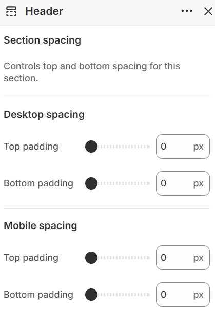 Theme settings — Header section spacing