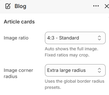 Image ratio and corner radius settings for blog article cards