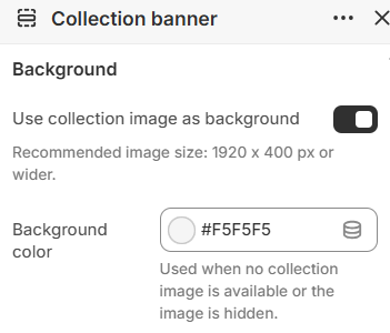Use collection image and background color settings for Collection banner
