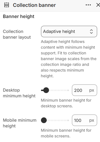Collection banner layout and minimum height settings