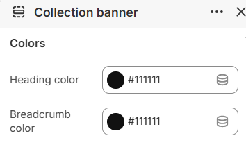 Heading color and breadcrumb color settings for Collection banner