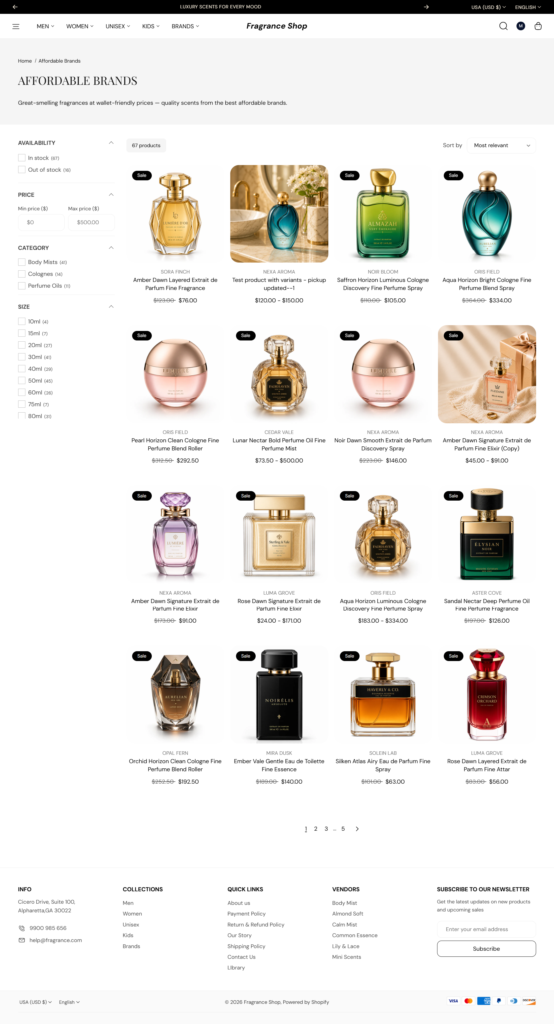 Fragrance Shop collection page with banner and product grid