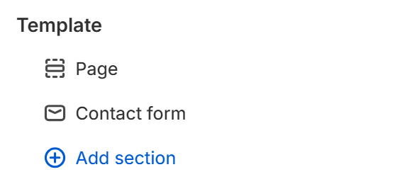 Contact page template with Page and Contact form sections