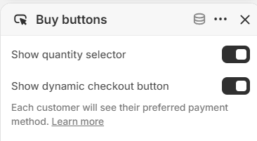 Quantity selector and dynamic checkout button toggles