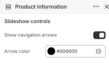 Navigation arrows and arrow color settings for product media slideshow