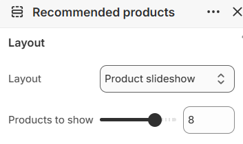 Layout and products to show settings for Recommended products