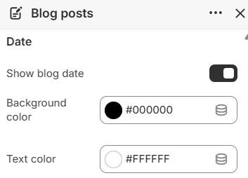 Blog posts date badge settings in the Fragrance Shop Shopify theme editor