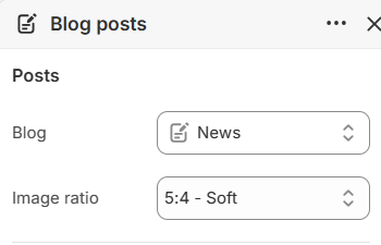 Blog posts blog feed and image ratio settings in the Fragrance Shop Shopify theme editor
