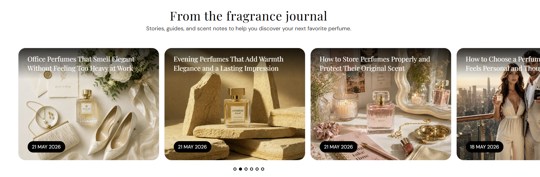 Blog posts section preview on the Fragrance Shop storefront