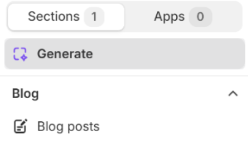 Blog posts section in the Shopify theme editor sidebar under Blog