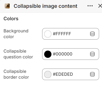 Collapsible image content color settings in the Fragrance Shop Shopify theme editor