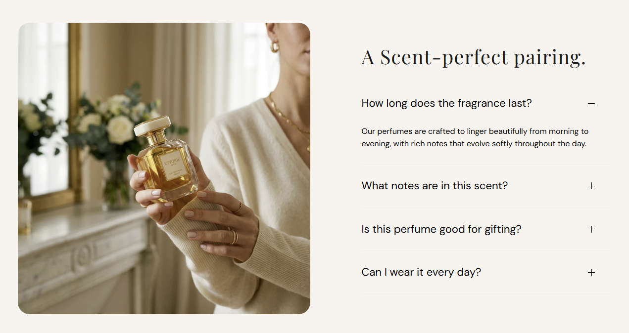 Collapsible image content section preview on the Fragrance Shop storefront
