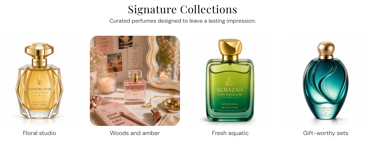 Collection list section preview on the Fragrance Shop storefront