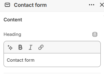 Contact form heading settings in the Fragrance Shop Shopify theme editor