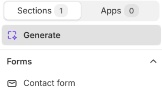 Contact form in the Forms group of the Fragrance Shop theme editor section picker