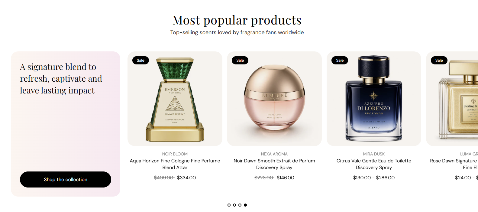 Editorial product feature section preview on the Fragrance Shop storefront