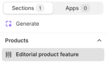Editorial product feature section in the Shopify theme editor
