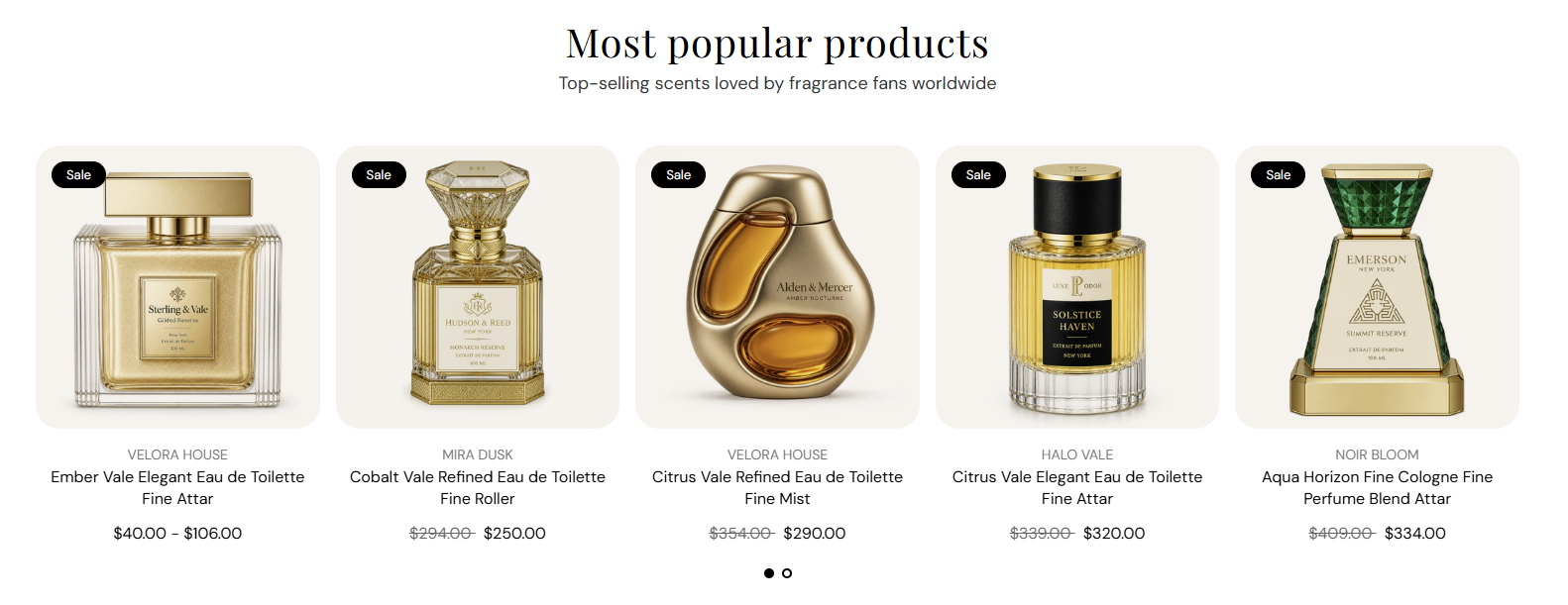 Featured collection section preview on the Fragrance Shop storefront