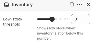 Inventory block settings for the Featured product section in the Fragrance Shop Shopify theme editor