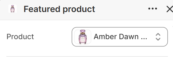 Featured product product picker in the Fragrance Shop Shopify theme editor