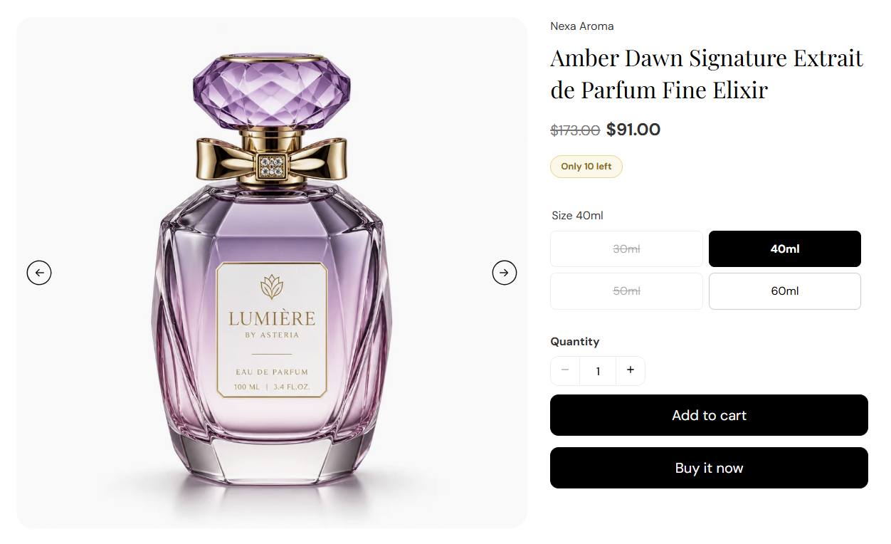 Featured product section preview on the Fragrance Shop storefront
