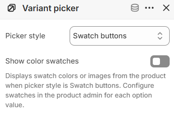 Variant picker block settings for the Featured product section in the Fragrance Shop Shopify theme editor