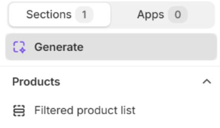 Filtered product list in the Add section list under Products