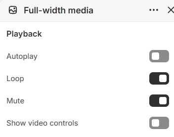 Full-width media playback settings in the Fragrance Shop Shopify theme editor