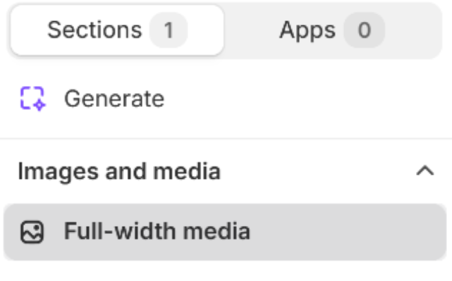 Full-width media in the Add section list under Images and media