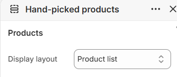 Hand-picked products display layout settings in the Fragrance Shop Shopify theme editor