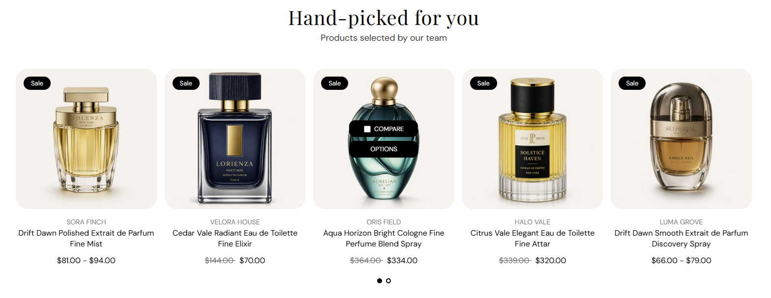 Hand-picked products section preview on the Fragrance Shop storefront