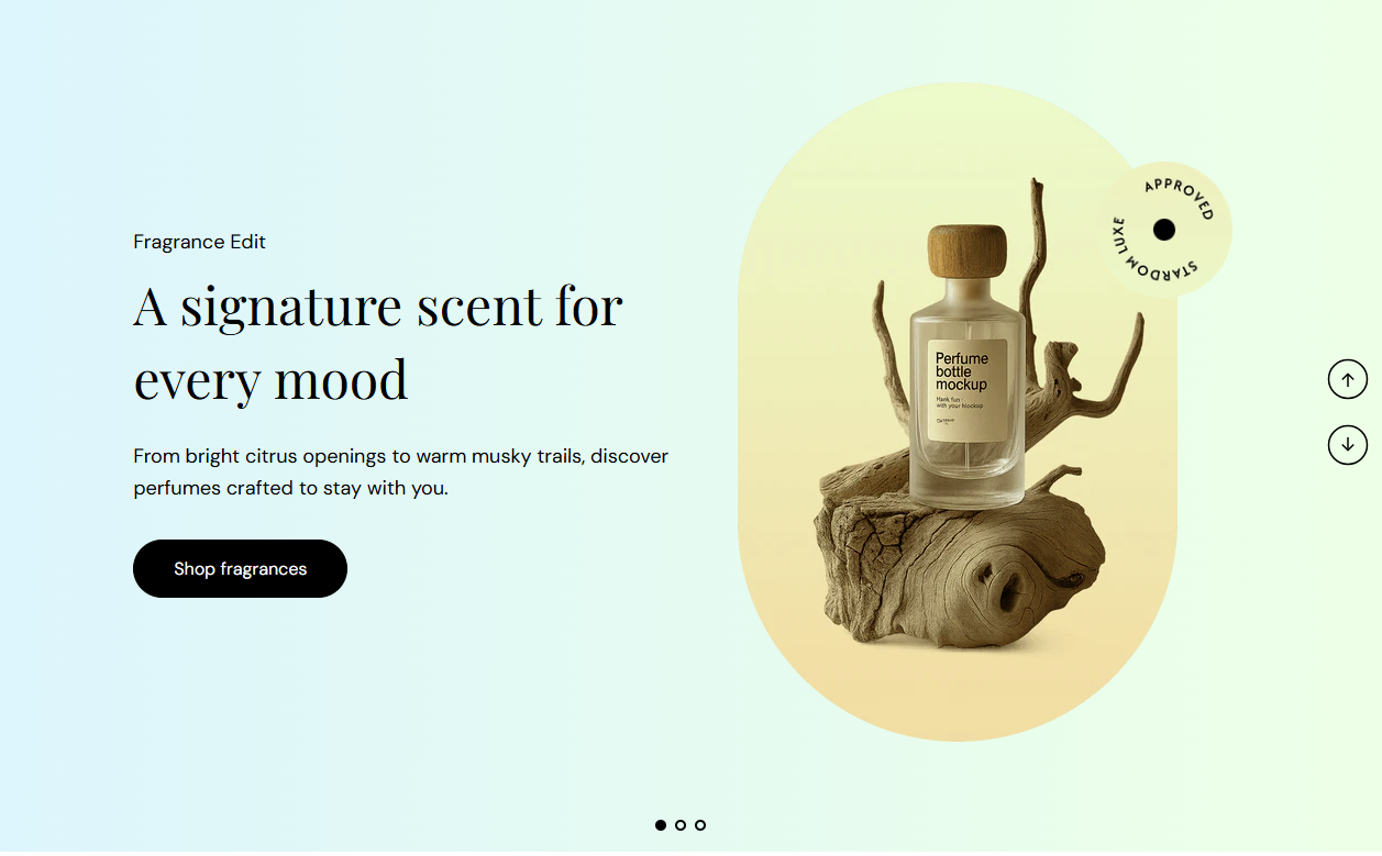 Hero slideshow section preview on the Fragrance Shop storefront