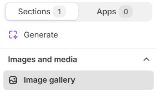 Image gallery in the Add section list under Images and media