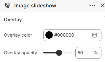 Image slideshow overlay settings in the Fragrance Shop Shopify theme editor