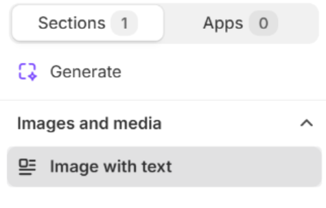 Image with text listed under Images and media in the Shopify section picker