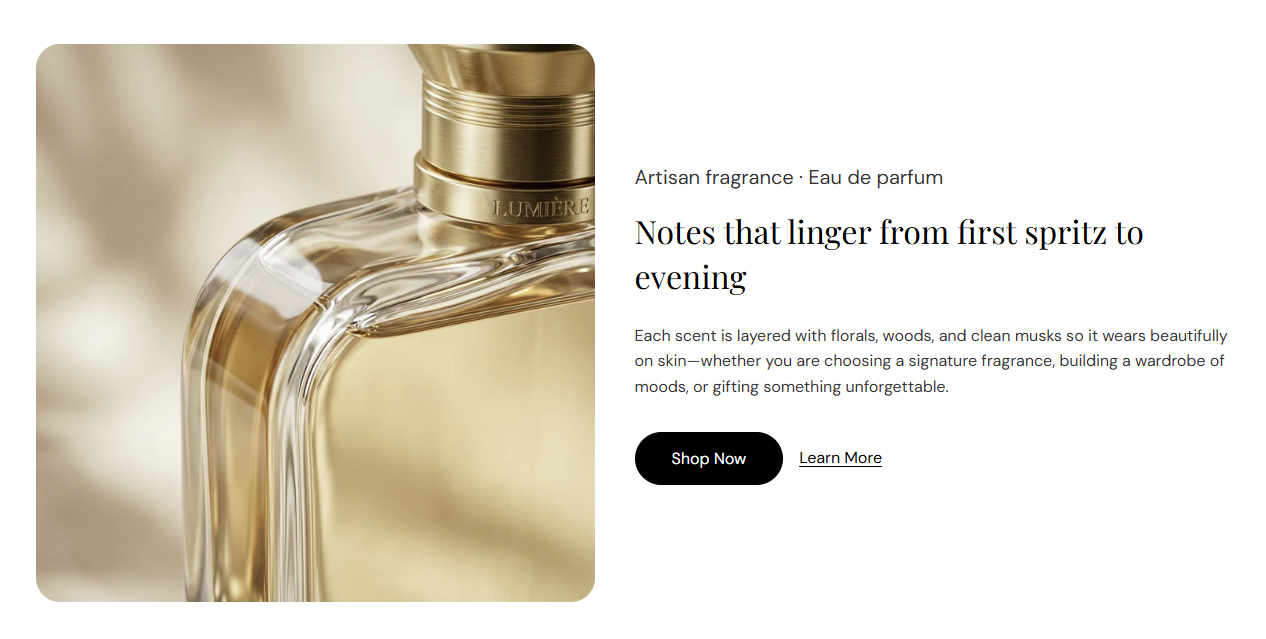 Image with text section preview on the Fragrance Shop storefront
