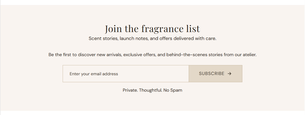 Newsletter section preview on the Fragrance Shop storefront