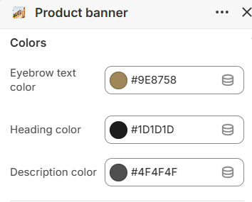 Product banner text color settings in the Fragrance Shop Shopify theme editor