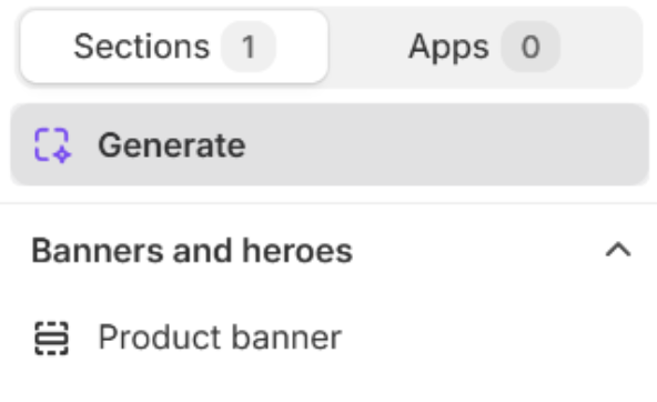 Product banner in the Shopify theme editor Add section list