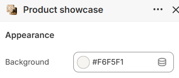 Product showcase appearance settings in the theme editor