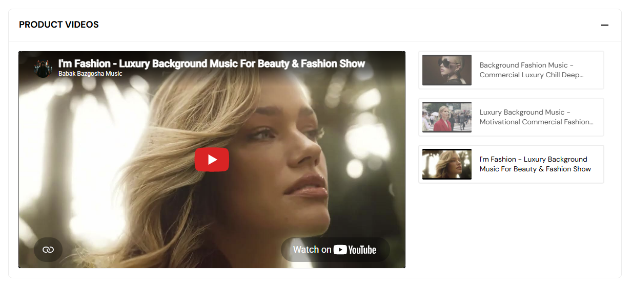 Product videos section preview on the Fragrance Shop product page