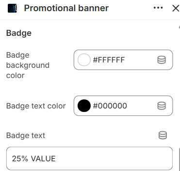 Promotional banner badge settings in the Fragrance Shop Shopify theme editor