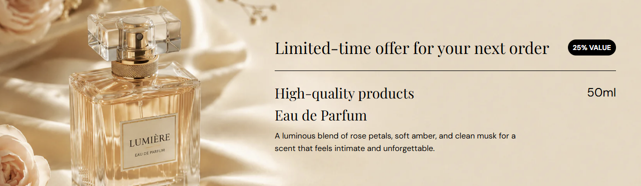 Promotional banner section preview on the Fragrance Shop storefront