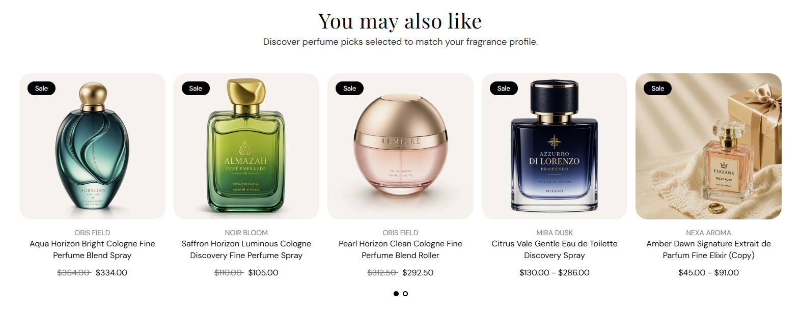 Recommended products section preview on the Fragrance Shop product page